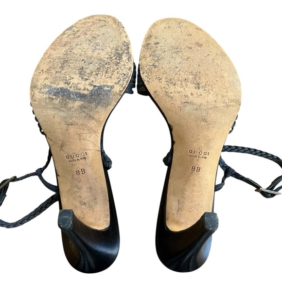 Vintage Gucci Black Braided Strappy Open Toe Sandal Stiletto Slingback Heel SZ 8 - Picture 10 of 16
